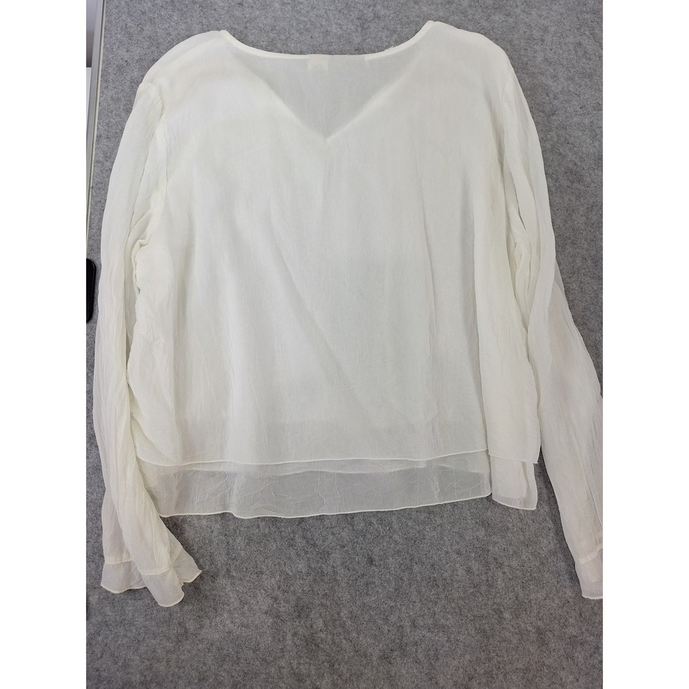 J. Jill Womens Ivory Rayon Crinkle V-Neck Tie Blouse Double Layer Hem LP - Picture 5 of 5